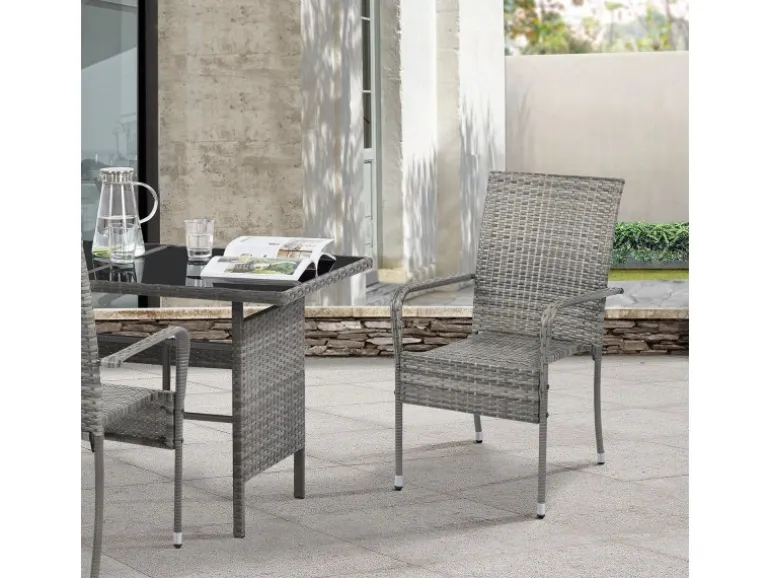 Juskys Polyrattan Gartenstühle Yoro 4er Set Stapelbar mit Armlehnen Grau Meliert