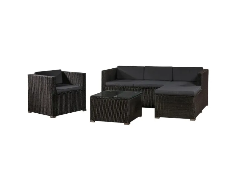 Juskys Polyrattan Lounge Sitzgarnitur Punta Cana L Schwarz mit Bezügen in Dunkelgrau