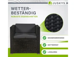 Juskys Polyrattan Lounge Sitzgarnitur Punta Cana L Schwarz mit Bezügen in Dunkelgrau