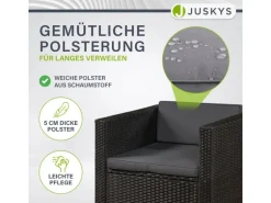 Juskys Polyrattan Lounge Sitzgarnitur Punta Cana L Schwarz mit Bezügen in Dunkelgrau