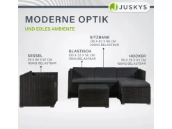 Juskys Polyrattan Lounge Sitzgarnitur Punta Cana L Schwarz mit Bezügen in Dunkelgrau