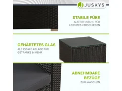 Juskys Polyrattan Lounge Sitzgarnitur Punta Cana L Schwarz mit Bezügen in Dunkelgrau