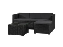 Juskys Polyrattan Lounge Sitzgarnitur Punta Cana M Schwarz mit Bezügen in Dunkelgrau