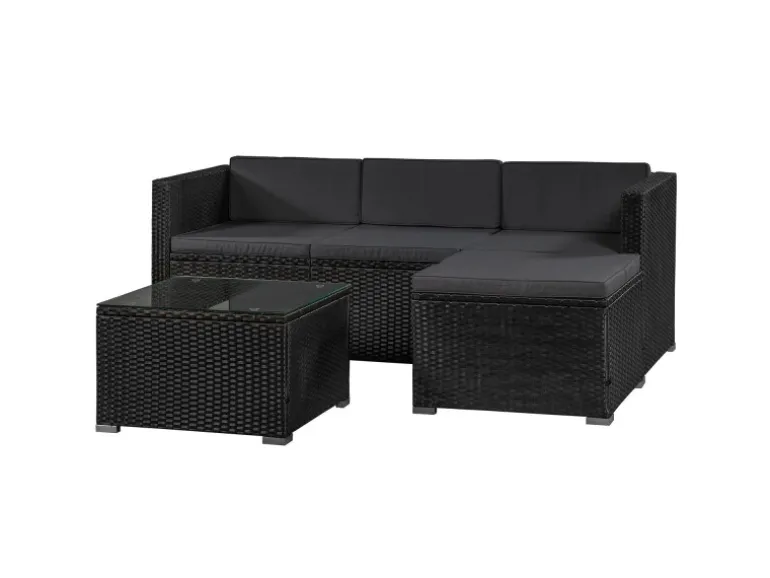 Juskys Polyrattan Lounge Sitzgarnitur Punta Cana M Schwarz mit Bezügen in Dunkelgrau