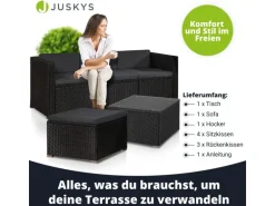 Juskys Polyrattan Lounge Sitzgarnitur Punta Cana M Schwarz mit Bezügen in Dunkelgrau