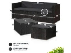 Juskys Polyrattan Lounge Sitzgarnitur Punta Cana M Schwarz mit Bezügen in Dunkelgrau