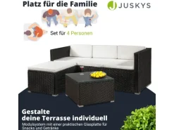 Juskys Polyrattan Lounge Sitzgarnitur Punta Cana M Schwarz mit Bezügen in Creme