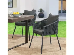 Juskys Rope Stühle 2er Set mit Sitz und Rückenkissen Dunkelgrau