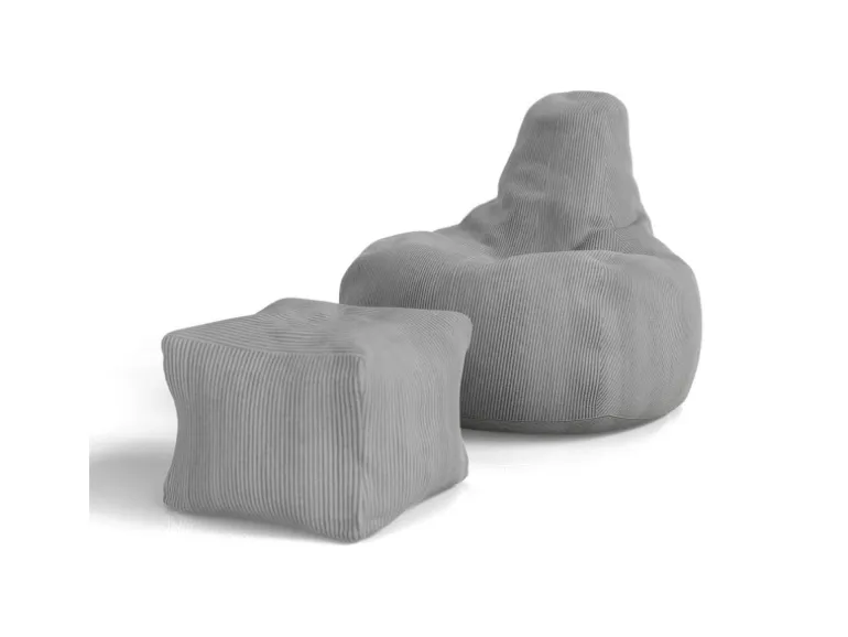 Juskys Sitzsack Chillex mit Hocker L in Stoff Cord Hellgrau