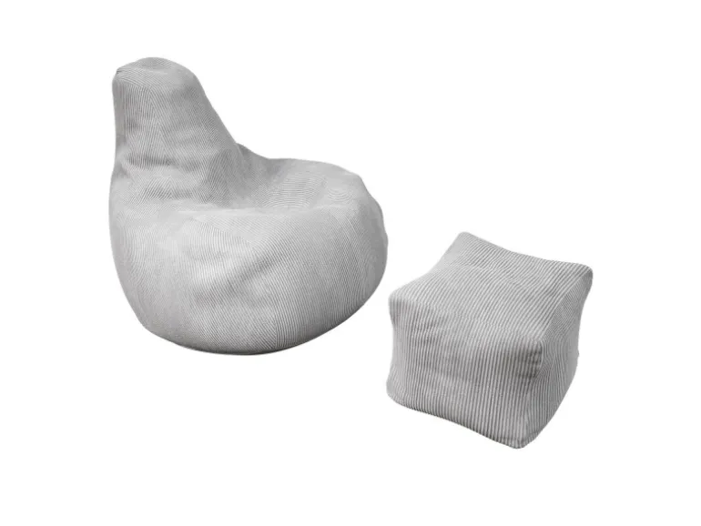 Juskys Sitzsack Chillex mit Hocker L in Stoff Cord Hellgrau