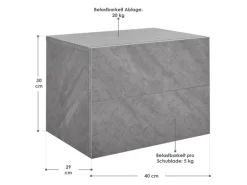 Juskys Wandschrank Nachttisch 40x29x30 cm mit 2 Schubladen Betonoptik