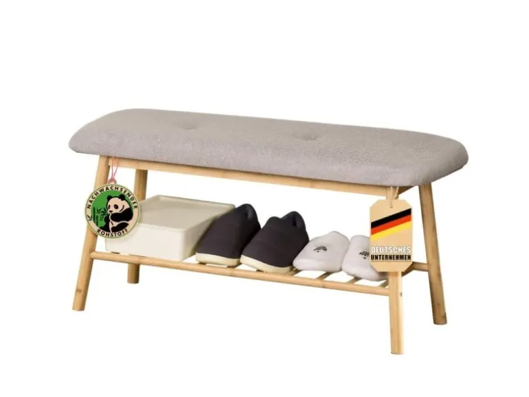 KARAT Bambus Sitzbank Montana Schuhregal mit Stauraum und Sitzkomfort 34 x 90 x 45 cm