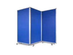 KARAT Filz Stellwand Dreiteilige Trennwand mit Rollen Doppelseitig Blau 180 x 180 cm