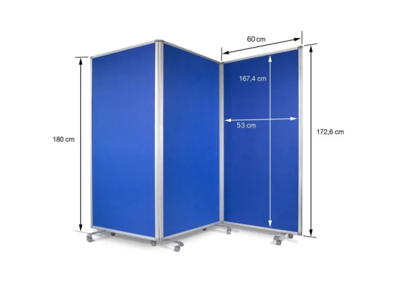 KARAT Filz Stellwand Dreiteilige Trennwand mit Rollen Doppelseitig Blau 180 x 180 cm