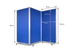 KARAT Filz Stellwand Dreiteilige Trennwand mit Rollen Doppelseitig Blau 180 x 180 cm