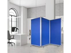 KARAT Filz Stellwand Dreiteilige Trennwand mit Rollen Doppelseitig Blau 180 x 180 cm