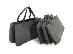 KARAT Filztasche Conny Kaminholztasche 4er Set Einkaufstasche Faltbar Anthrazit