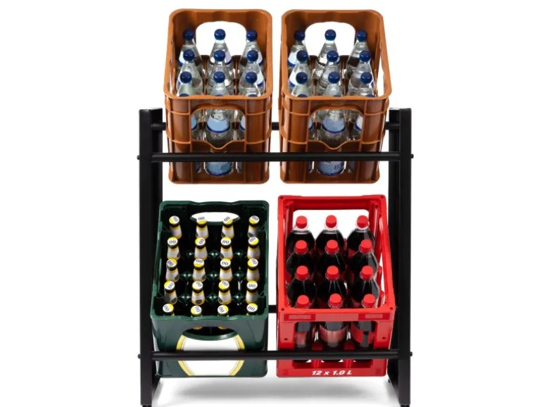 KARAT Flaschenkastenständer Kenji - Robustes Lagerregal für Büro, Küche, Garage oder Flur - Schwarz - 70 x 32 x 79 cm