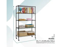 KARAT Gitterregal Maya mit Rollen und Feststellbremse 5 Böden 89 x 34 x 150 cm Schwarz
