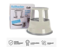 KARAT Rollhocker Elefantenfuß Rolltritt aus Stahl - Hocker für Büro oder Gewerbe 150 kg Belastbar TÜV-geprüft - Lichtgrau