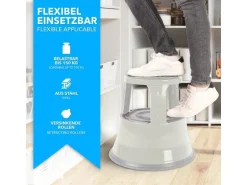 KARAT Rollhocker Elefantenfuß Rolltritt aus Stahl - Hocker für Büro oder Gewerbe 150 kg Belastbar TÜV-geprüft - Lichtgrau