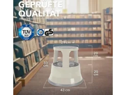 KARAT Rollhocker Elefantenfuß Rolltritt aus Stahl - Hocker für Büro oder Gewerbe 150 kg Belastbar TÜV-geprüft - Lichtgrau