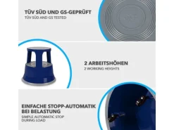 KARAT Rollhocker Elefantenfuß Rolltritt aus Stahl - Hocker für Büro oder Gewerbe 150 kg Belastbar TÜV-geprüft - Blau