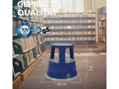 KARAT Rollhocker Elefantenfuß Rolltritt aus Stahl - Hocker für Büro oder Gewerbe 150 kg Belastbar TÜV-geprüft - Blau