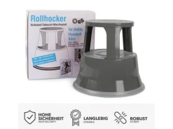 KARAT Rollhocker Elefantenfuß Rolltritt aus Stahl - Hocker für Büro oder Gewerbe 150 kg Belastbar TÜV-geprüft - Grau