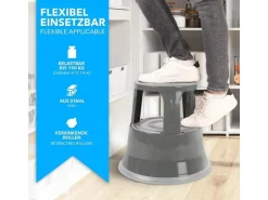 KARAT Rollhocker Elefantenfuß Rolltritt aus Stahl - Hocker für Büro oder Gewerbe 150 kg Belastbar TÜV-geprüft - Grau