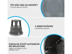 KARAT Rollhocker Elefantenfuß Rolltritt aus Stahl - Hocker für Büro oder Gewerbe 150 kg Belastbar TÜV-geprüft - Grau