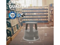 KARAT Rollhocker Elefantenfuß Rolltritt aus Stahl - Hocker für Büro oder Gewerbe 150 kg Belastbar TÜV-geprüft - Grau