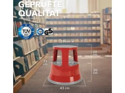 KARAT Rollhocker Elefantenfuß Rolltritt aus Stahl - Hocker für Büro oder Gewerbe 150 kg Belastbar TÜV-geprüft - Rot