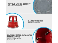 KARAT Rollhocker Elefantenfuß Rolltritt aus Stahl - Hocker für Büro oder Gewerbe 150 kg Belastbar TÜV-geprüft - Rot