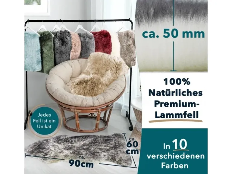 KARAT Schaffell Audrey Natürliches Premium Lammfell Individuell Einsetzbar Black Tip