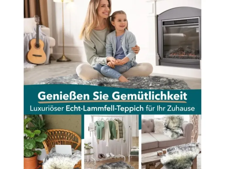KARAT Schaffell Audrey Natürliches Premium Lammfell Individuell Einsetzbar Black Tip