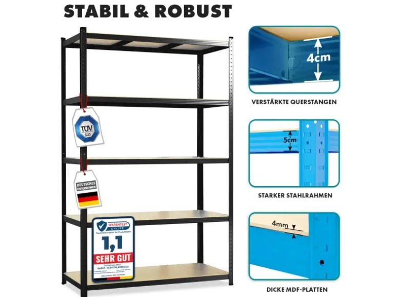 KARAT Schwerlastregal 750 kg Traglast Schwarz 150 x 70 x 30 cm
