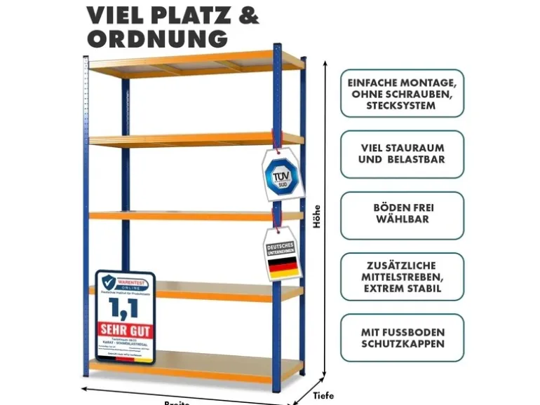KARAT Schwerlastregal Blau-Orange Traglast bis 875 kg 180 x 90 x 45 cm