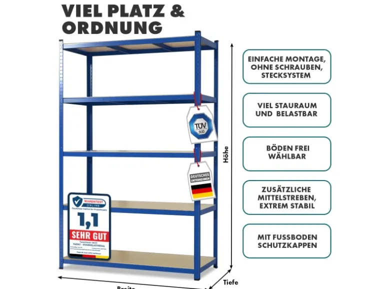 KARAT Schwerlastregal Blau Maximale Traglast 875 kg 180 x 90 x 40 cm