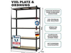 KARAT Schwerlastregal Lakota 2er Set Traglast bis 875 kg Schwarz 150 x 75 x 30 cm
