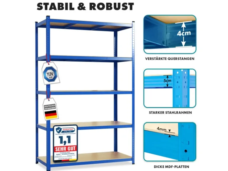 KARAT Schwerlastregal Lakota 2er Set Traglast bis 875 kg Blau 200 x 120 x 60 cm