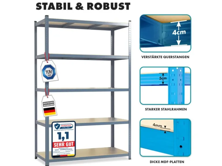 KARAT Schwerlastregal Lakota 2er Set Traglast bis 875 kg Grau 200 x 100 x 50 cm