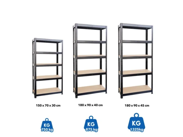 KARAT Schwerlastregal Maximale Stabilität Traglast 875 kg Schwarz 150 x 75 x 30 cm