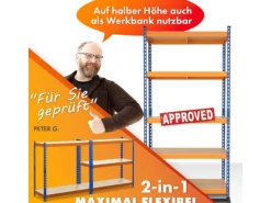 KARAT Schwerlastregal Rhino bis 1050 kg Pulverbeschichtet 180 x 90 x 45 cm Blau-Orange