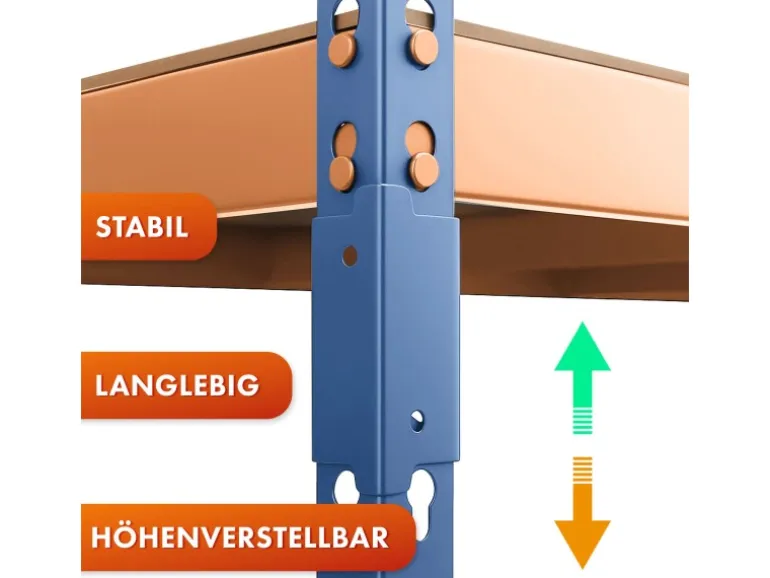 KARAT Schwerlastregal Rhino bis 1050 kg Pulverbeschichtet 180 x 90 x 45 cm Blau-Orange