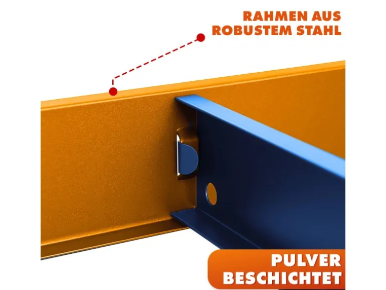 KARAT Schwerlastregal Rhino bis 1050 kg Pulverbeschichtet 180 x 90 x 45 cm Blau-Orange