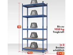 KARAT Schwerlastregal Rhino bis 1050 kg Pulverbeschichtet 180 x 90 x 45 cm Blau