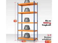 KARAT Schwerlastregal Rhino bis 1050 kg Pulverbeschichtet 180 x 90 x 60 cm Blau-Orange