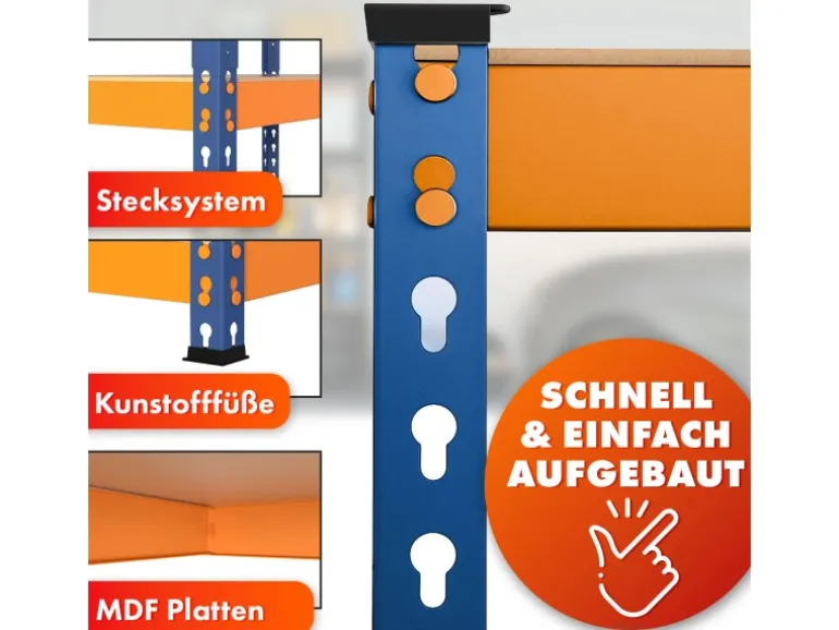 KARAT Schwerlastregal Rhino bis 1050 kg Pulverbeschichtet 180 x 90 x 60 cm Blau-Orange