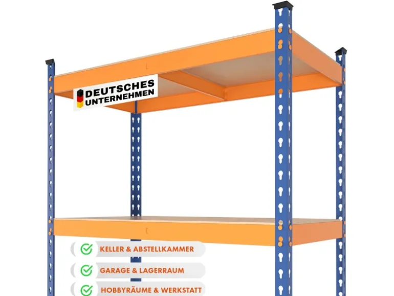 KARAT Schwerlastregal Rhino bis 1050 kg Pulverbeschichtet 180 x 90 x 60 cm Blau-Orange